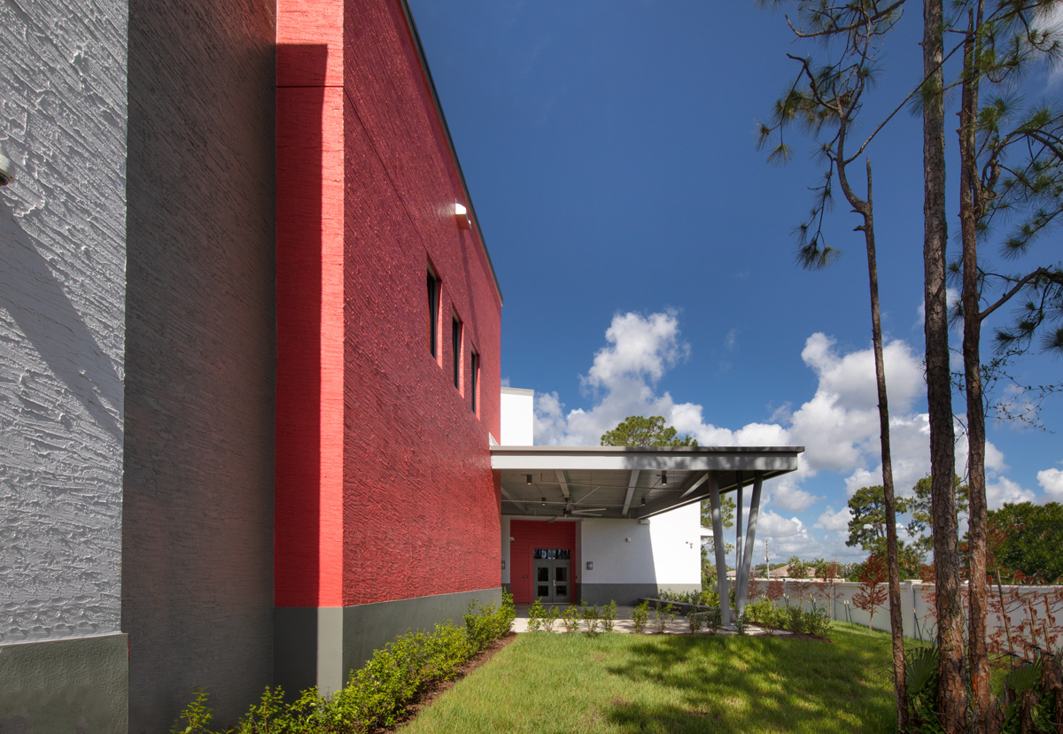 Architectural detail of the Somerset Collegiate Preparatory Academy chater high school in Port St Lucie, FL